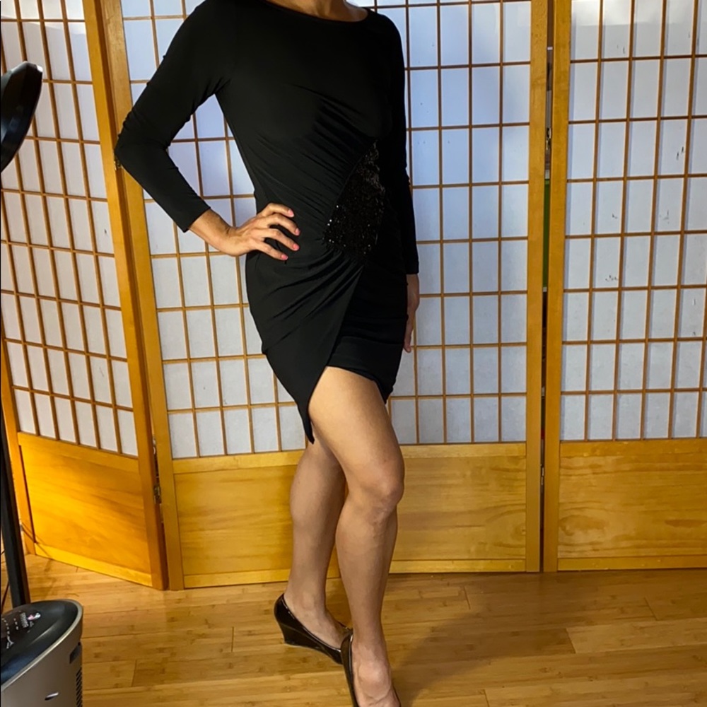 Sexy black bodycon dress with sequin detail